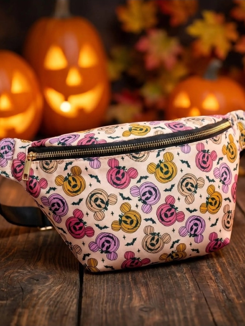 Pink Halloween Pumpkin Print Crossbody Fanny Pack